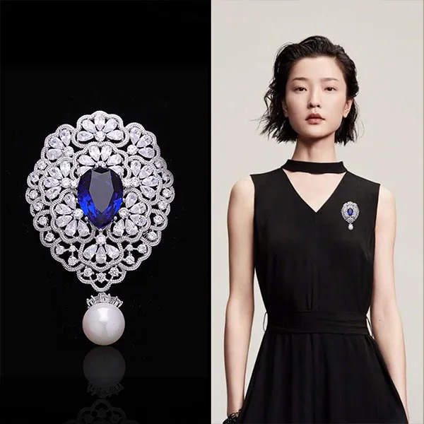 锌合金合成锆石胸针 教师节微镶大气别针女高档胸花饰品毛衣大衣