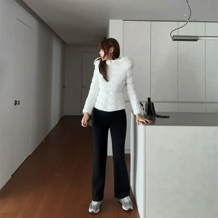 90白鸭羽绒服女真狐狸毛领2024冬季外套短款蚂蚁腰设计感修身显瘦