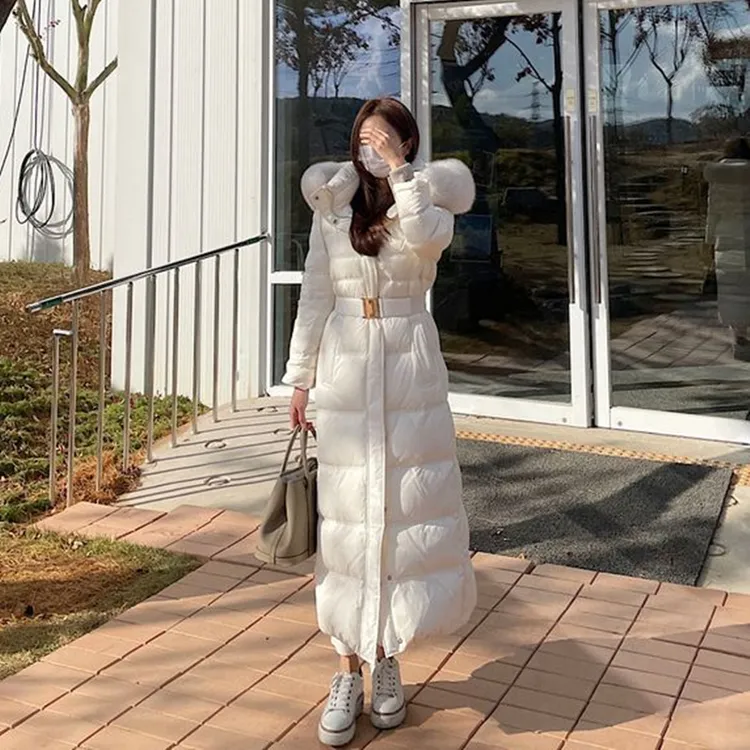 大毛领连帽羽绒服女秋冬新款袖口毛毛设计加厚保暖长款外套女女款