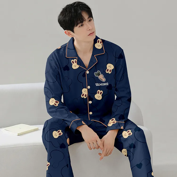 睡衣男士春秋款2024新款纯棉长袖青少年秋冬全棉学生家居服秋套装