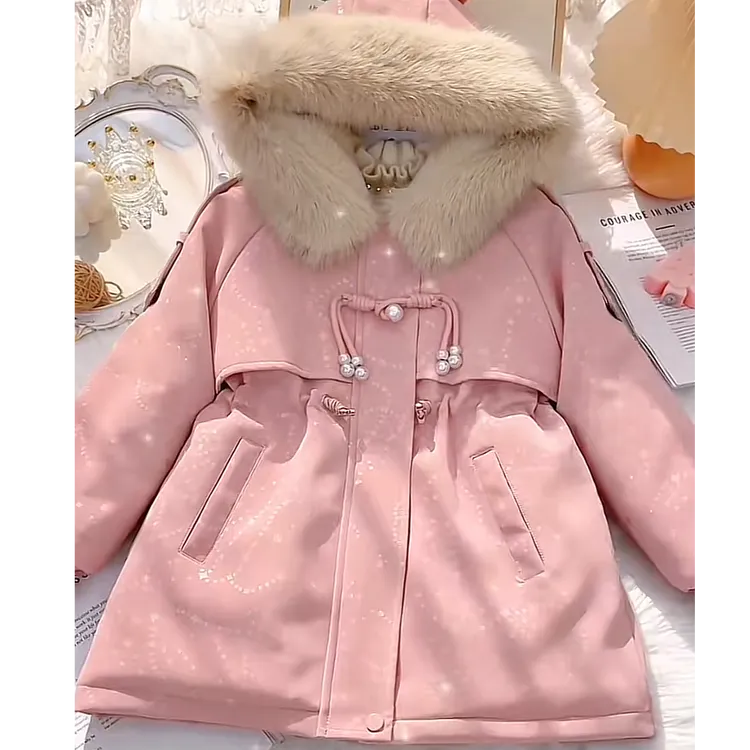 1福利【星空戴帽.免洗皮衣】女童时尚中长款儿童加绒加厚冬季派克服