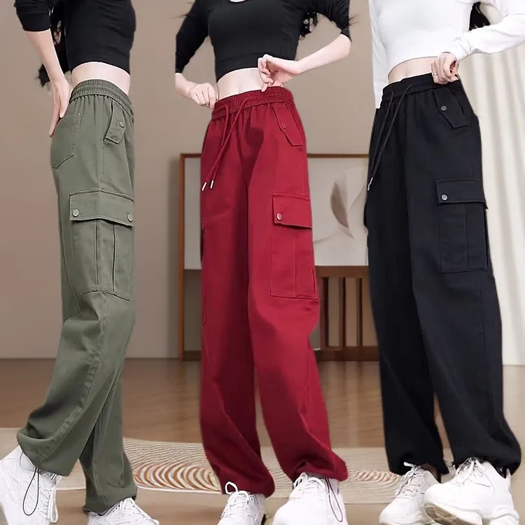 2025春秋新款高腰工装裤女休闲宽松显瘦直筒美式高街阔腿运动裤女