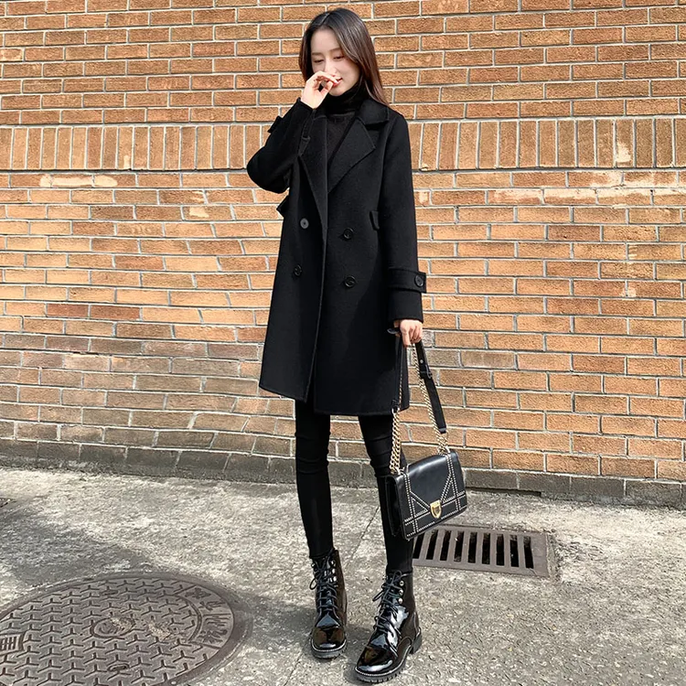 呢子大衣女2025秋冬新款黑色赫本风显瘦气质中长款毛呢外套女