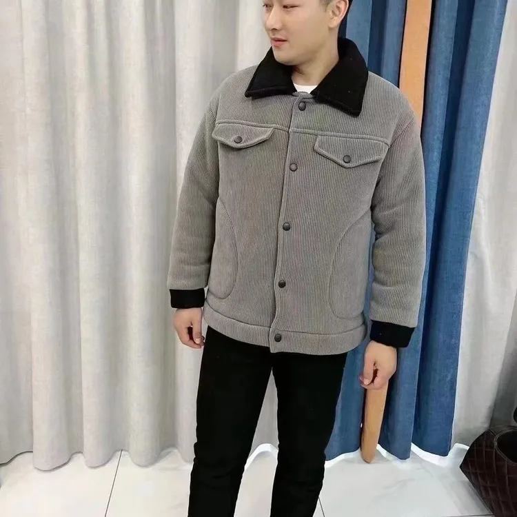 2024新款冬季男士三层加绒加厚睡衣套装翻领条绒帅气家居服可外穿