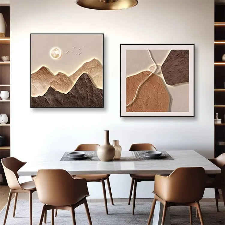 寓意石来运转挂画背有靠山新款餐厅沙发背景墙客厅轻奢时尚