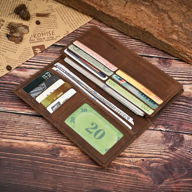休闲复古风个性男士长款头层牛皮长钱包大容量真皮手包多功能卡包