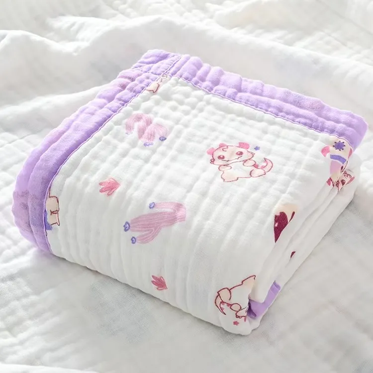 六层纱布浴巾6层皱皱纱包被盖毯婴洗澡空调被夏凉被透气吸汗亲肤