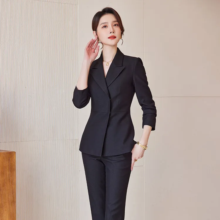 黑色长袖职业西装套装女气质时尚女神范前台经理工作服正装女春秋