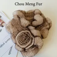 韩国真獭兔毛编织皮草围巾名媛气质花朵保暖围脖女双面加厚毛领子