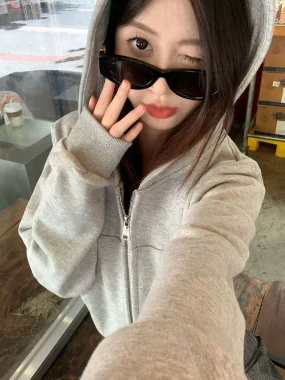 辛巴洛Cleanfit美式灰色连帽卫衣外套女早秋2025年开衫短款运动