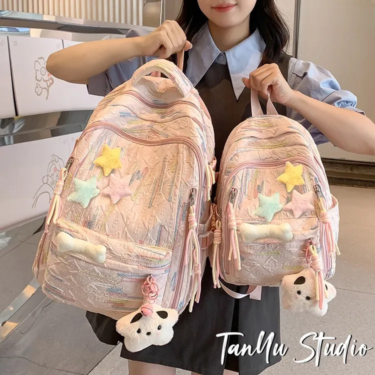 探屿高颜值书包女初中生韩版大容量背包高中小学生时尚轻便双肩包