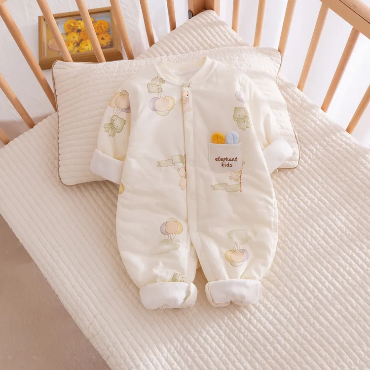 40克 婴幼儿连体衣秋冬薄棉衣服初生宝宝夹棉哈衣爬服外穿春秋装