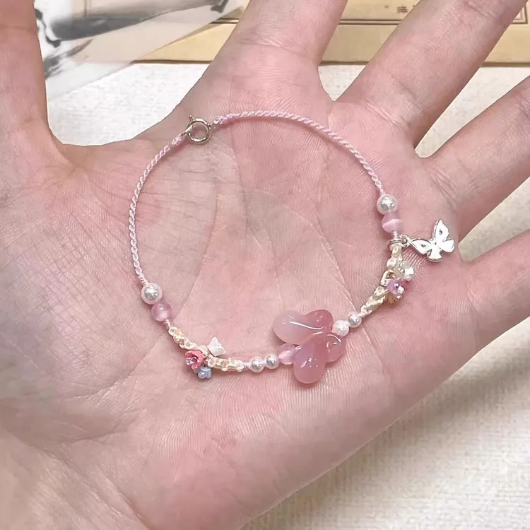 慕春·蝴蝶小花手链~手工编织蝴蝶铃铛手绳简约百搭女夏日送闺蜜