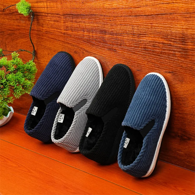 京紫红秋冬千层底加绒布鞋男款老北京布鞋中老年加厚保暖防滑软底