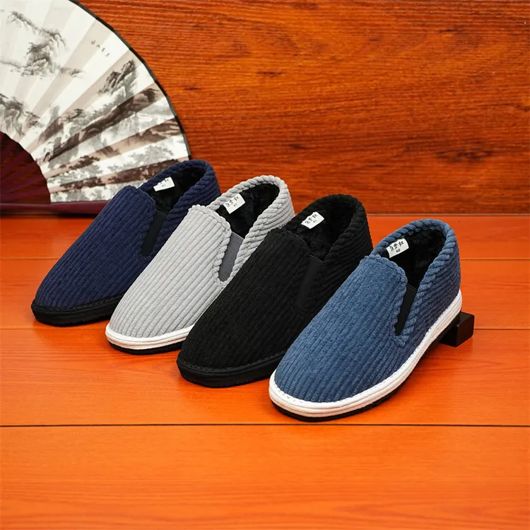 京紫红加绒布鞋男士防滑软底老北京布鞋千层底加厚冬季棉鞋爸爸鞋