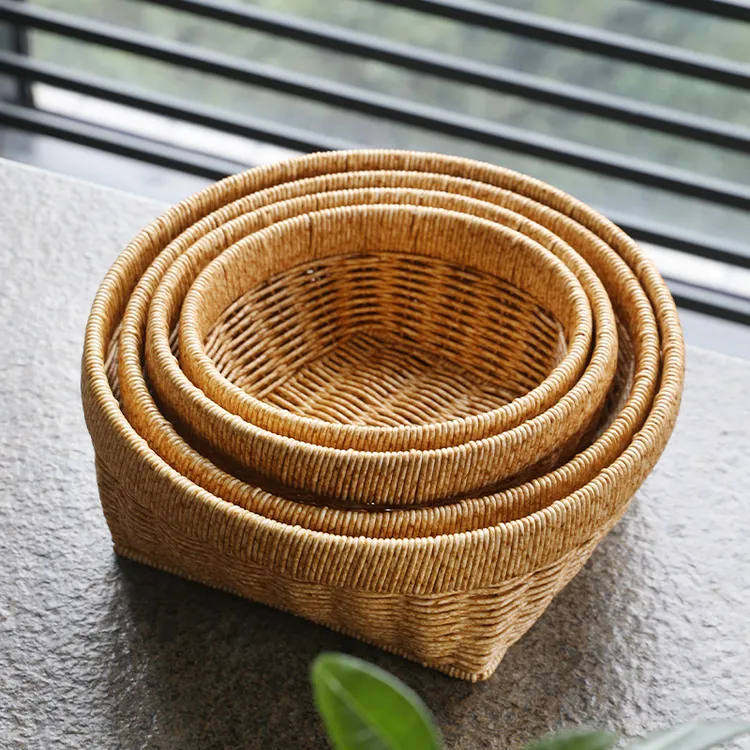 家用果盘手工仿藤编客厅水果篮零食筐厨房沥水篮鸡蛋筐编织水果盘