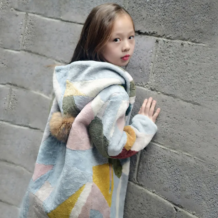 中大童外套羊剪绒皮毛一体秋冬儿童上衣外套中长款男女童加棉大衣