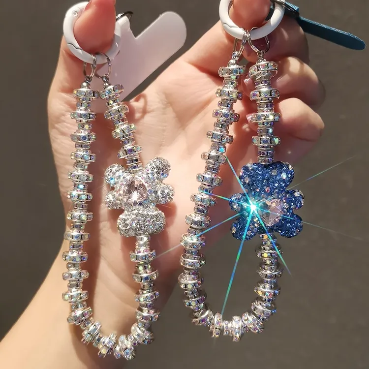 奢华水晶熊水钻手机链女款时尚闪钻手机挂绳短款手腕绳挂饰手提链