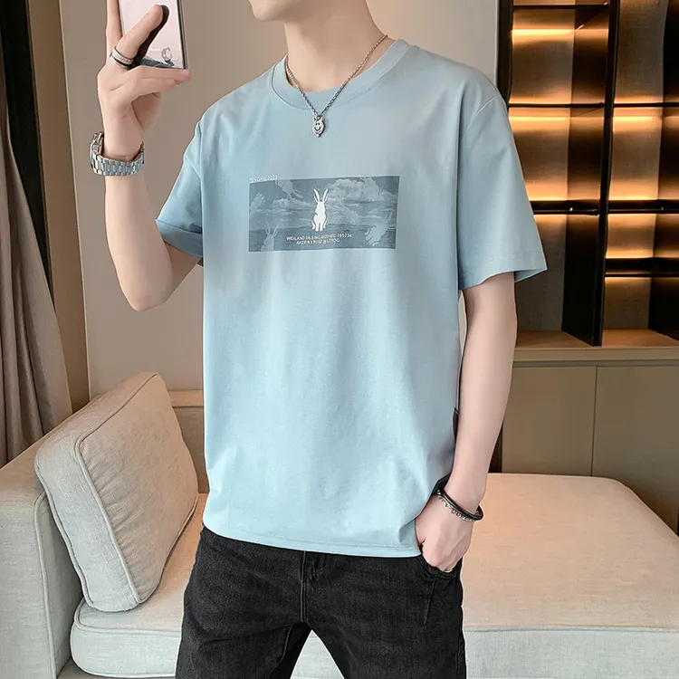 设计感丝光棉印花短袖t恤男士薄款速干半袖小衫青年学生百搭体恤