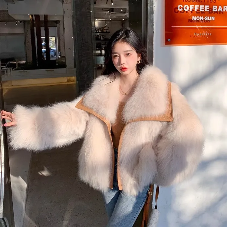 大翻领富家千金感毛毛外套女秋冬季新款皮毛一体年轻款外套30336#