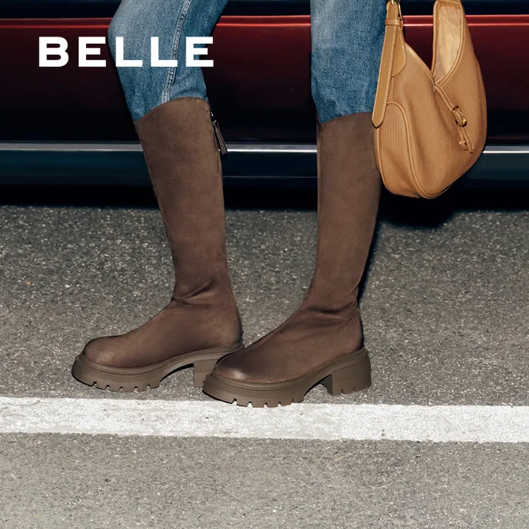 杨天真同款百丽厚底长筒弹力靴女鞋冬季商场同款百搭增高显瘦长靴