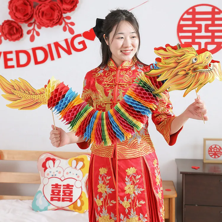 龙年接亲道具结婚龙头堵门结婚游戏道具创意剪纸结婚布置舞龙狮子