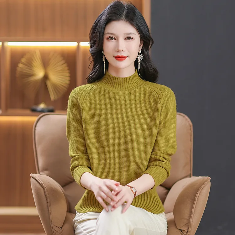 小个子阔太太纯色毛衣短款针织打底衫2025新款半高领内搭上衣女