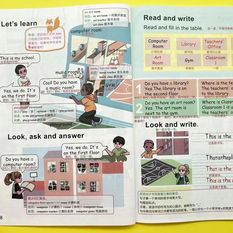 四年级上册下册英语课堂笔记翻译英语霸笔记翻译课本原文中文书本
