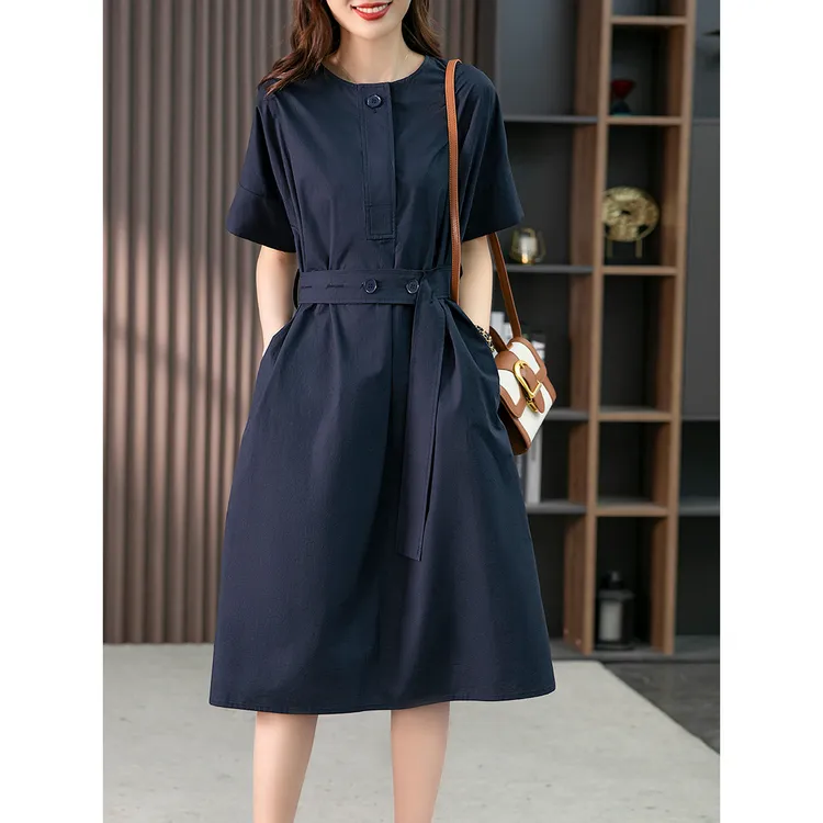 原形 夏季时尚法式气质衬衫2025韩版收腰显瘦女装连衣裙 87021