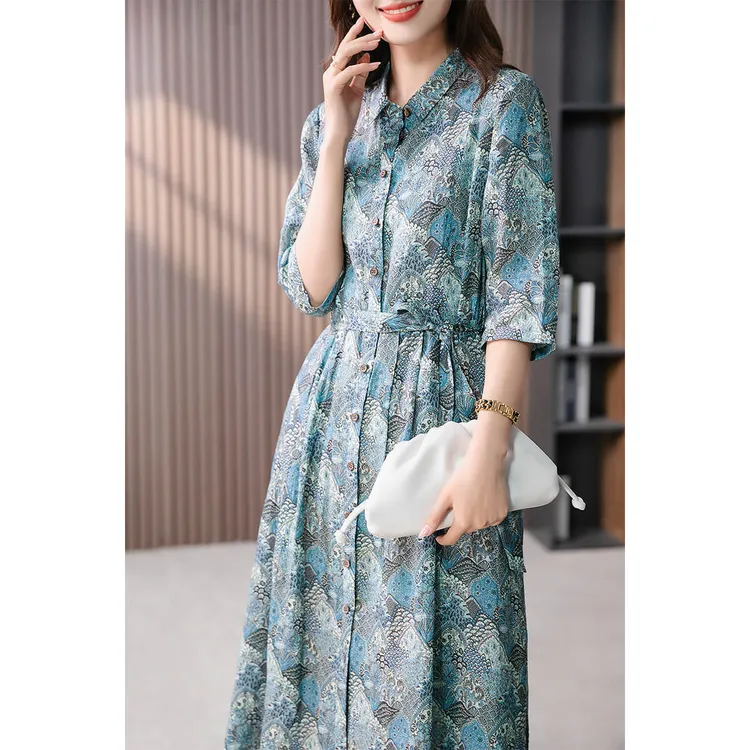 原形2025夏季高级感气质减龄苎麻碎花衬衫裙女士连衣裙U89037