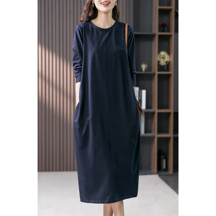 原形显瘦连衣裙韩版高级感圆领连衣裙直筒长裙U87824