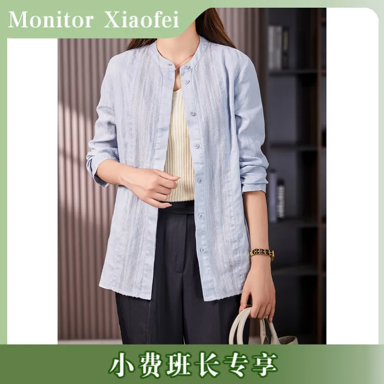 【小费班长专享】UX设计感亚麻衬衫女小立领衬衣休闲上衣90155