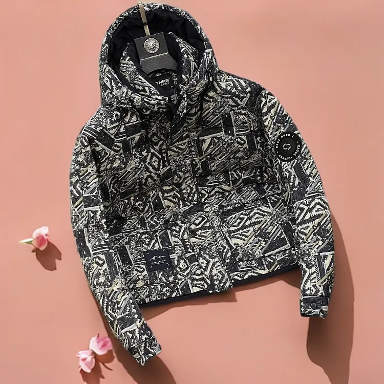 巴赛娜缇男士冬季加厚保暖羽绒百搭休闲连帽花色白鸭绒羽绒服外套