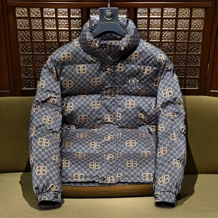巴赛娜缇高端轻奢印花男士羽绒服秋冬新款潮牌轻便修身立领外套