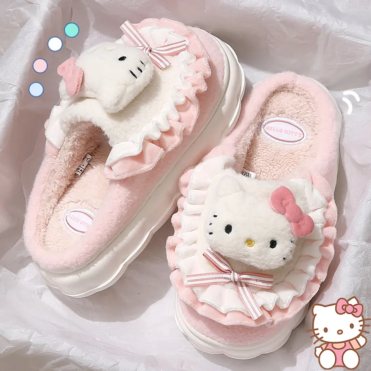三丽鸥联名美乐蒂棉拖鞋女款秋冬季厚底防滑可爱卡通学生加厚毛绒