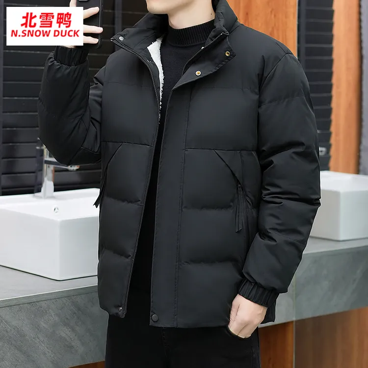 北雪鸭男士棉服新款立领金光绒秋冬保暖舒适加绒加厚棉衣外套