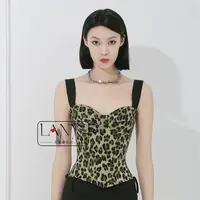 LANYI岚怡壹绿色豹纹鱼骨胸衣显瘦时尚