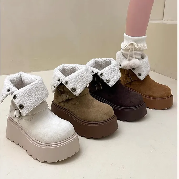 翻毛设计两穿机车马丁靴子女2024年秋冬季新款厚底增高小个子短靴