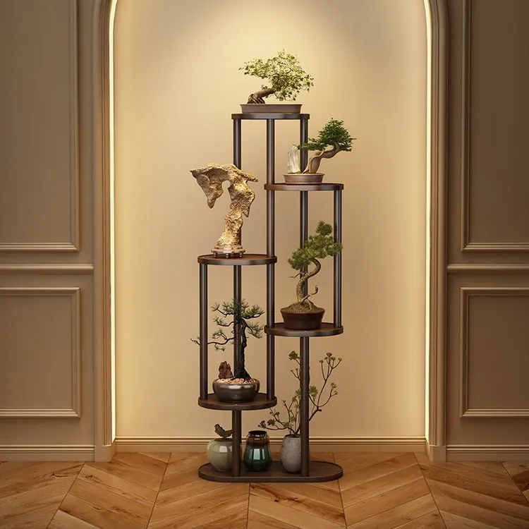 茶室置物架博古架实木中式摆件货架展示架布置感简约现代花架