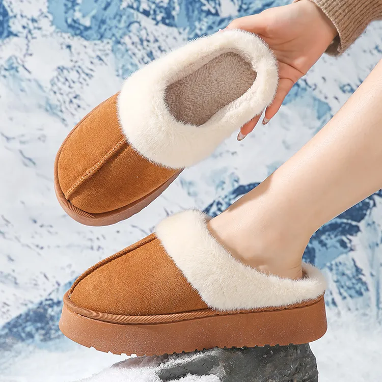 2024新品美拉德时尚棉拖鞋防滑保暖居家厚底冬天加厚毛毛棉