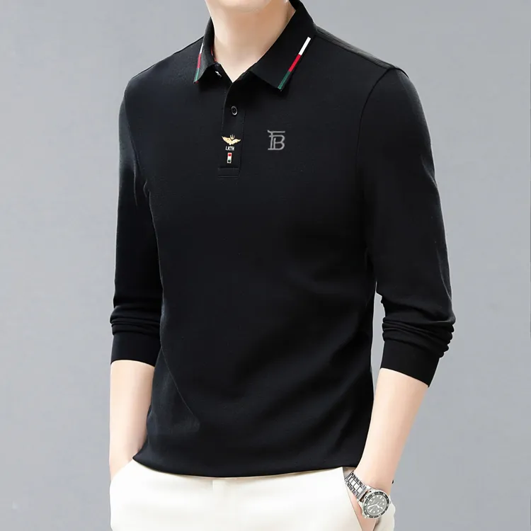 欧洲轻奢LUNBBLRRY春秋季男士纯棉长袖t恤翻领高档商务时尚POLO衫