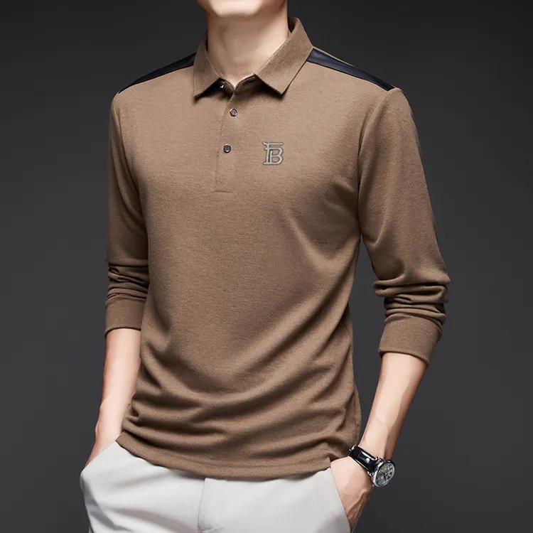 欧洲轻奢LUNBBLRRY长袖t恤男士春秋季高档商务休闲翻领百搭POLO衫
