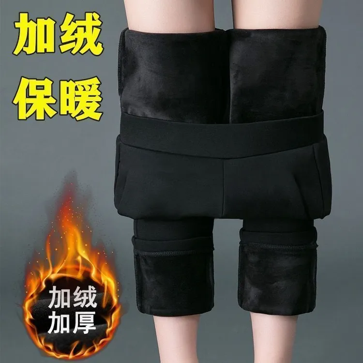 加绒加厚秋冬外穿大码加厚妈妈裤子女松紧腰弹力高腰中老年女裤Z商品图