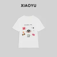 潮款复古电器留声机印花白色短袖T恤女 T606