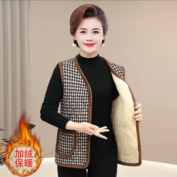 母亲外穿加厚马甲妈妈装加绒加棉保暖内搭上衣中年秋冬季洋气马夹