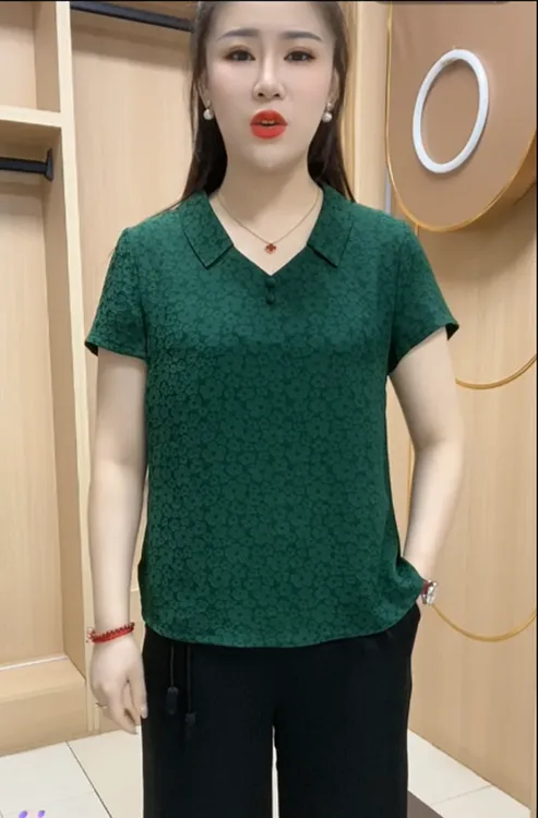 中老年女上衣 两粒扣翻领小衫复古民族风气质妈妈装