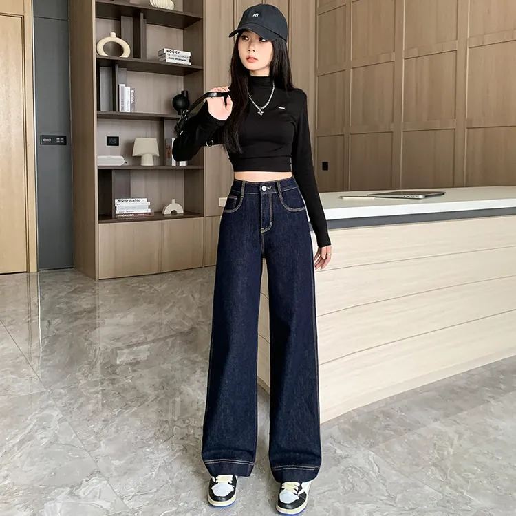 【小个子女装】秋季新款牛仔裤女九分长裤百搭高腰显瘦阔腿直筒裤