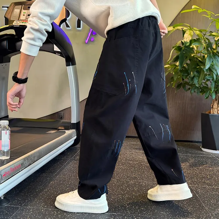 潮牌涂鸦弯刀裤男痞帅宽松直筒裤2024新款裤子秋季男裤潮流休闲裤