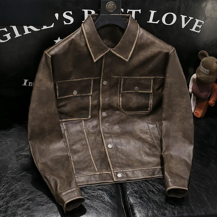 纯色up皮夹克男士春秋款高级感轻奢休闲时尚百搭修身皮夹克外套男