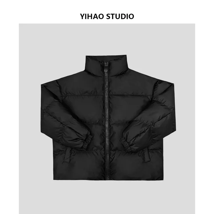 YIHAO STUDIO冬季新款男士加厚羽绒服休闲宽松纯色立领夹克外套
